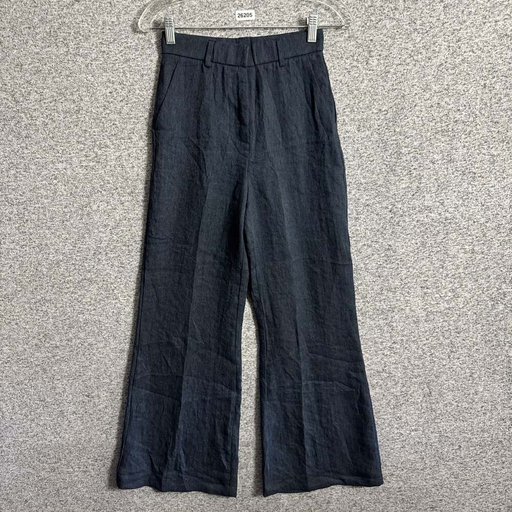 OGL Move Women's XS Dark Indigo Blue Linen Blend Chambray Wide Leg Pants